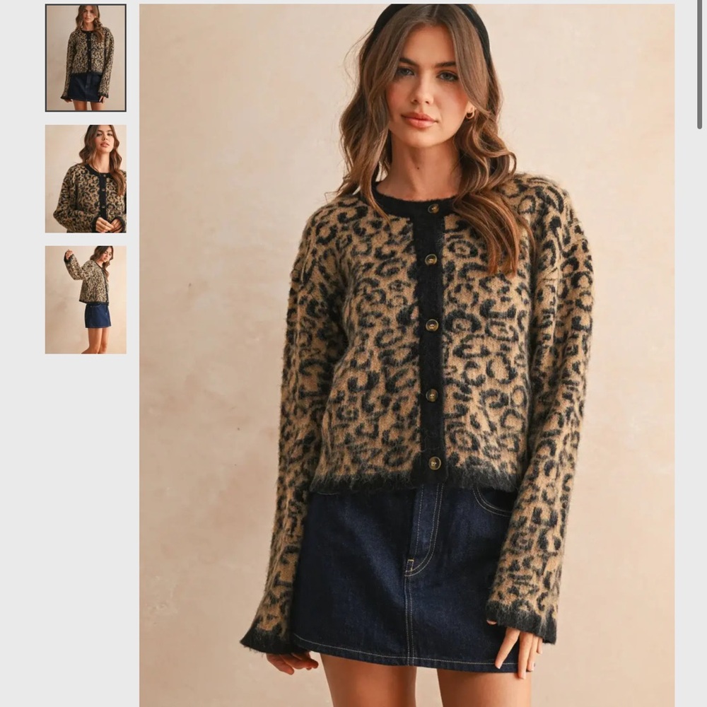 Miou Muse Fuzzy Leopard Cardigan
